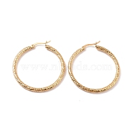 Vacuum Plating 201 Stainless Steel Textured Hoop Earrings with 304 Stainless Steel Pin for Women, Golden, 9 Gauge, 44x40x3mm, Pin: 0.7mm(EJEW-F280-18-G)
