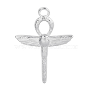 201 Stainless Steel Pendants, Ankh Cross with Dragonfly Charm, Stainless Steel Color, 30x22x2.5mm, Hole: 2.5mm(FIND-PW0004-37P)