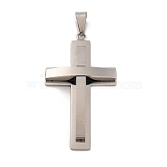 Non-Tarnish 304 Stainless Steel Big Pendants, Cross Charm, Religion, Stainless Steel Color, 54x30x6.5mm, Hole: 8x4.5mm(STAS-Z080-01P)