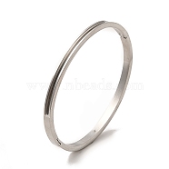 Egg Shaped 201 Stainless Steel Grooved Hinged Bangles, for DIY Electroplated, Leather Inlay, Clay Rhinestone Pave Bangle Making, Stainless Steel Color, 1/8 inch(0.4cm), Inner Diameter: 1-7/8x2-1/4 inch(4.85x5.85cm)(STAS-G306-01P)