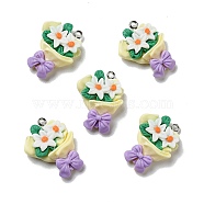 Opaque Resin Pendants, with Platinum Tone Iron Loops, Lily, Colorful, 27.5x20x7mm, Hole: 2mm(X-RESI-D055-048P)