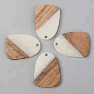 Opaque Resin & Walnut Wood Pendants, Teardrop, Floral White, 28x20x3mm, Hole: 2mm(RESI-S389-042A-C04)