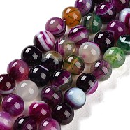 Natural Striped Agate/Banded Agate Beads Strands, Dyed, Round, Purple, 10mm, Hole: 1.2mm, about 19pcs/strand, 7.60''(19.3cm)(G-Z060-A01-C21)