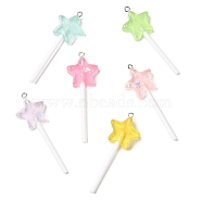 Resin Pendants, with Platinum Tone Iron Loops, Star Lollipop Charm, Mixed Color, 59x20x7mm, Hole: 1.8mm(RESI-K024-01)