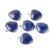 Natural Dyed Lapis Lazuli Pendants, Heart, with Platinum Tone Brass Findings, Heart, 27~28x24.5~26x6~8.5mm, Hole: 2.4x5.6mm(G-G956-B31-FF)