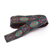 Ethnic Style Embroidery Polyester Ribbons, Jacquard Ribbon, Garment Accessories, Floral Pattern, Red, 1-1/4 inch(33mm)(OCOR-WH0066-07B)