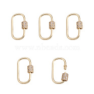 Brass Micro Pave Clear Cubic Zirconia Screw Carabiner Lock Charms, for Necklaces Making, Oval, Golden, 25x15x5.5mm, Screw: 6~6.5x5.5mm(ZIRC-E164-11G)