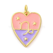 Brass Enamel Pendants, with Jump Ring, Real 14K Gold Plated, Heart with Twelve Constellations Charm, Capricorn, 19x14.5x2mm, Hole: 3mm(KK-Z077-01G-10)