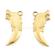Ion Plating(IP) 201 Stainless Steel Pendants, Wolf, Real 18K Gold Plated, 30.5x14x3mm, Hole: 2.5mm(STAS-N098-259LG)