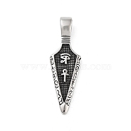 Retro 304 Stainless Steel Big Pendants, Spearhead with Eye of Horus & Egyptian Cross Ankh Charm, Antique Silver, 59.5x18.5x9mm, Hole: 6x9.5mm(STAS-I205-17AS)