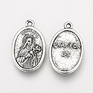 Tibetan Style Alloy Pendants, Oval with Saint Therese, Cadmium Free & Lead Free, Antique Silver, 25.5x16x2.5mm, Hole: 1.5mm(TIBE-Q078-04AS-RS)