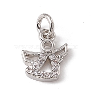Brass Micro Pave Cubic Zirconia Charms, with Jump Rings, Angel Charm, Platinum, 10x8x2mm, Hole: 2.7mm(ZIRC-F132-90P)