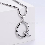 3Pcs Stainless Steel Textured Letter Pendant Box Chain Necklaces, Stainless Steel Color, Letter Q(LW4134-43)