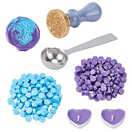 CRASPIRE DIY Scrapbook Crafts, Including 304 Stainless Steel Spoon, Sealing Wax Particles, Paraffin Candle, Brass Wax Seal Stamps, Mixed Color, 10.3x3.3x3cm, 1pc(DIY-CP0002-54)