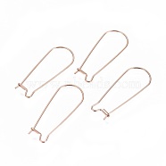 Ion Plating(IP) 304 Stainless Steel Hoop Earrings Findings Kidney Ear Wires, Rose Gold, 33x13x0.7mm, 21 Gauge(STAS-L216-22A-RG)