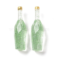 Dummy Bottle Transparent Resin Cabochon, with Glitter Powder, Lawn Green, 41.5x12.5x12.5mm(RESI-E025-03B)