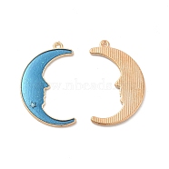 Alloy Enamel Pendants, Crescent Moon with Face Charm, Golden, Steel Blue, 32x19.5x1.5mm, Hole: 1.4mm(ENAM-E005-01G-02)