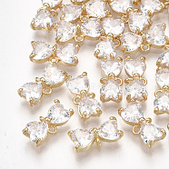 Brass Cubic Zirconia Links, Bowknot, Clear, Real 18K Gold Plated, 5x11.5x4mm, Hole: 1mm(KK-S348-308)