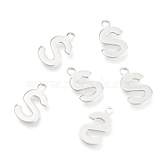 201 Stainless Steel Charms, Alphabet, Letter.S, 12.4x7.3x0.6mm, Hole: 1.4mm(STAS-C021-06P-S)