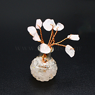 Natural Rose Quartz Chips Tree Decorations, Vase Base with Copper Wire Feng Shui Energy Stone Gift for Home Office Desktop Decoration, 50x20mm(PW-WG47813-07)