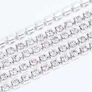 Brass Rhinestone Strass Chains, Rhinestone Cup Chains, Silver Color Plated, Crystal, 2.6mm, , about 10yards/bundle(CHC-T003-SS10-01S)
