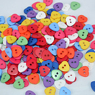 Sweet Heart Buttons, Resin Button
, Mixed Color, about 11mm in diameter, hole: 1.5mm(X-FNA1495)