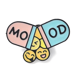 Funny Enamel Pins, Alloy Brooches for Backpack Clothes, Pill with Word Mood, Mixed Color, 20x30.5mm(JEWB-D279-08B-01)