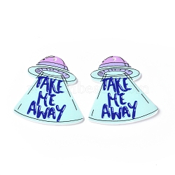 Alien Theme Acrylic Pendants, UFO with Word Take Me Away Charms, 39x37.5x2mm, Hole: 1.5mm(MACR-E013-03B)