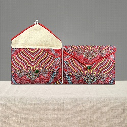 Chinese Style Gift Blessing Bags Envelope Bags, Jewelry Storage Pouches for Wedding Party Candy Packaging, Rectangle, Red, 12x9cm(PW-WG71878-03)
