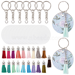 DIY Flat Round Blank Wood Keychain Making Kits, with Jump Ring and Tassel, Mixed Color, 49.5x3mm, Hole: 5mm(DIY-SP0002-28)