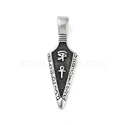 Retro 304 Stainless Steel Big Pendants, Spearhead with Eye of Horus & Egyptian Cross Ankh Charm, Antique Silver, 59.5x18.5x9mm, Hole: 6x9.5mm(STAS-I205-17AS)