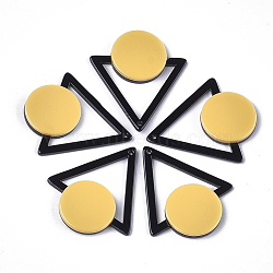 Cellulose Acetate(Resin) Pendants, Triangle with Flat Round, Gold, 42.5x37x4mm, Hole: 1.5mm(X-KY-S158-35A)