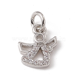 Brass Micro Pave Cubic Zirconia Charms, with Jump Rings, Angel Charm, Platinum, 10x8x2mm, Hole: 2.7mm(ZIRC-F132-90P)