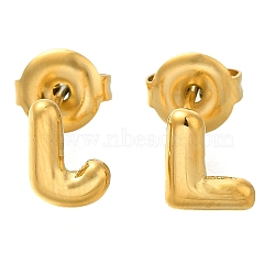 304 Stainless Steel Stud Earrings, Real 14K Gold Plated, Letter L, 7.5x5.5mm(EJEW-I316-01G-L)