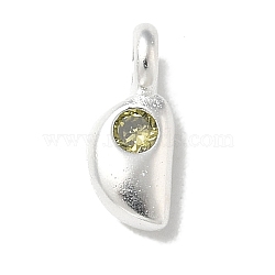 925 Sterling Sliver Cubic Zirconia Moon Charms, 925 Sterling Silver Plated, Olive, 8.5x3.5x2mm, Hole: 1.5mm(STER-R002-02S-05)