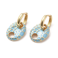 Oval Real 18K Gold Plated Brass Dangle Hoop Earrings, with Enamel, Light Blue, 21.5x11.5mm(EJEW-L268-007G-04)