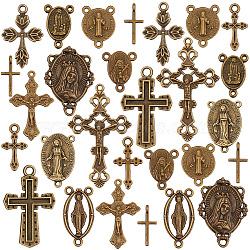 Elite DIY Jewelry Making Finding Kit, Including 90Pcs 15 Styles Tibetan Style Pendants & Connector Charms, Crucifix Corss & Oval & Jesus, Antique Bronze, 6Pcs/style(FIND-PH0017-70)