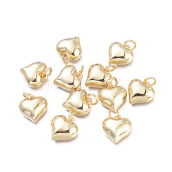 Brass Charms, with Jump Rings, Cadmium Free & Lead Free & Nickel Free, Long-Lasting Plated, Heart, Real 18K Gold Plated, 12x11x4.5mm, Hole: 3.4mm(KK-I673-19G)