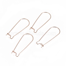 Ion Plating(IP) 304 Stainless Steel Hoop Earrings Findings Kidney Ear Wires, Rose Gold, 33x13x0.7mm, 21 Gauge(STAS-L216-22A-RG)