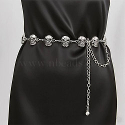 Halloween Alloy Skull Link Chain Waist Belly Chains for Women, Antique Silver, 1100mm(FS-WG87A63-01)