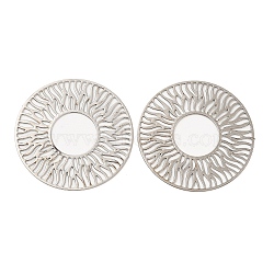 Long-Lasting Plated Brass Filigree Joiners, Etched Metal Embellishments, Flat Round with Sun, Platinum, 30x0.3mm(KK-K336-07P)