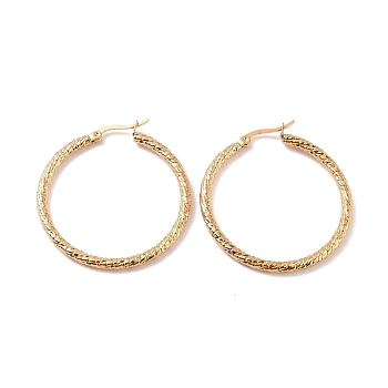 Vacuum Plating 201 Stainless Steel Textured Hoop Earrings with 304 Stainless Steel Pin for Women, Golden, 9 Gauge, 44x40x3mm, Pin: 0.7mm