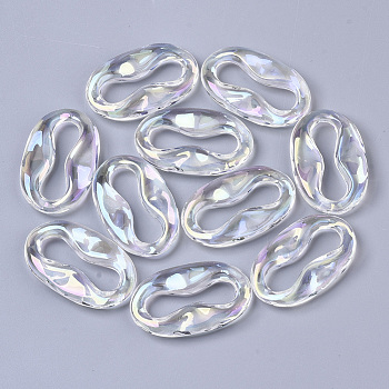 Transparent Acrylic Links, AB Color Plated, Oval, Clear AB, 34x21x5.5mm, Hole: 3x25mm