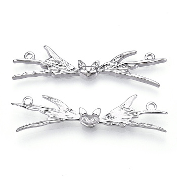 304 Stainless Steel Connector Charms, Halloween Bat Links, Stainless Steel Color, 11.5x49x3mm, Hole: 1.6mm