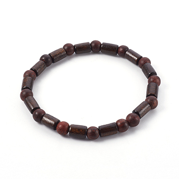 Natural Sandalwood and Wood Beads Stretch Bracelets, Column and Round, Coconut Brown, 2 inch(5.2cm)