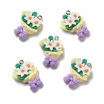 Opaque Resin Pendants, with Platinum Tone Iron Loops, Lily, Colorful, 27.5x20x7mm, Hole: 2mm