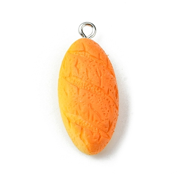 Opaque Resin Imitation Food Pendants, Bread Charms, with Platinum Tone Iron Loops, Oval, 29.5x13x9mm, Hole: 1.8mm