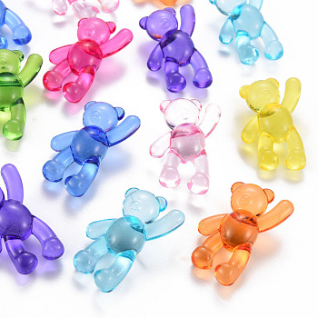 Transparent Acrylic Beads, Bear, Mixed Color, 37x28x13mm, Hole: 2.5mm, about 133pcs/500g