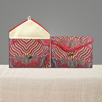 Chinese Style Gift Blessing Bags Envelope Bags, Jewelry Storage Pouches for Wedding Party Candy Packaging, Rectangle, Red, 12x9cm