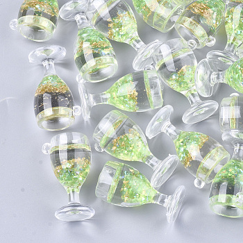 Imitation Juice Resin Pendants, with Foil & Resin Rhinestones, Goblet, Light Green, 37x22.5x19mm, Hole: 2mm